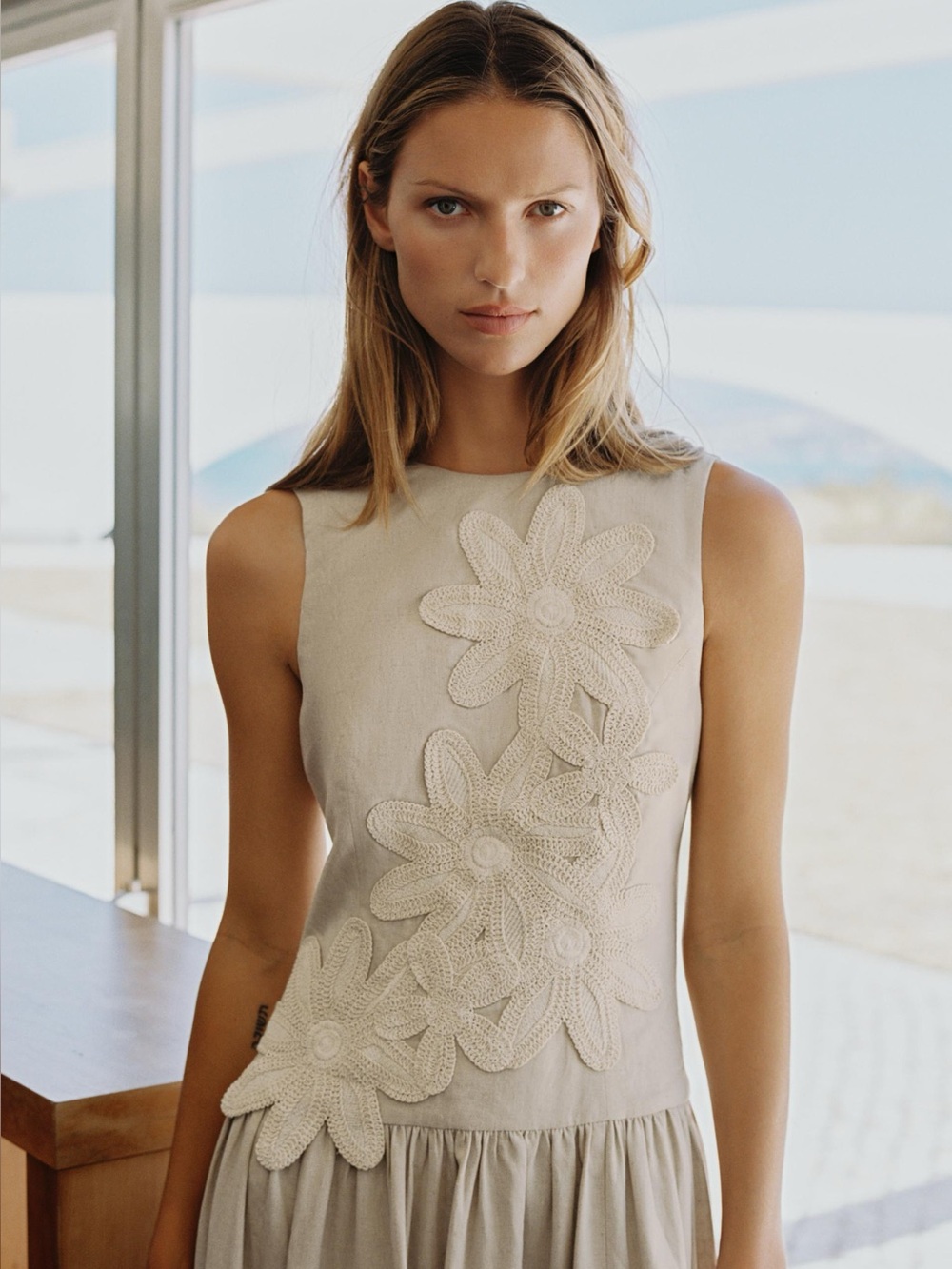 ZARA LINEN COMBINATION MIDI DRESS